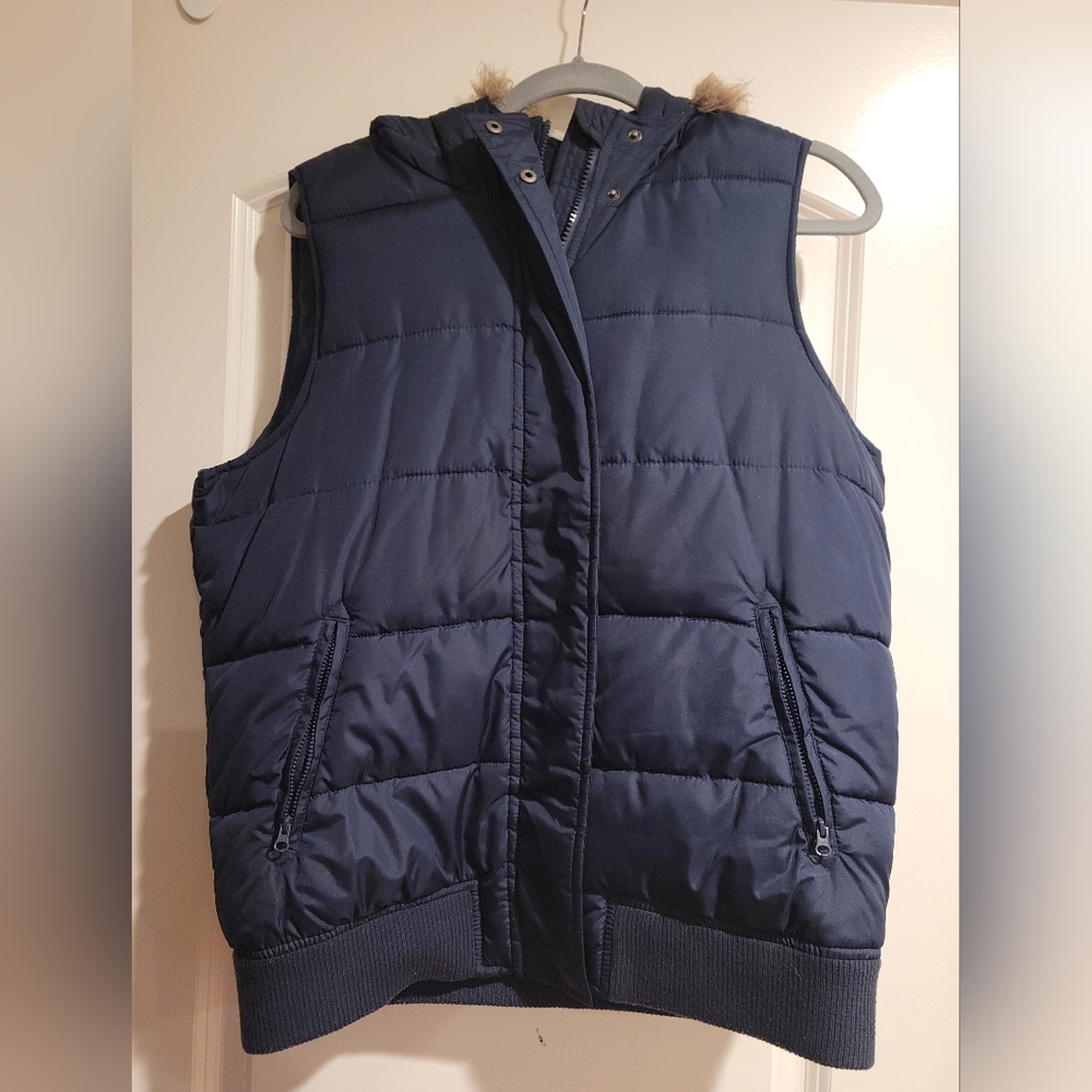 GAP Navy Blue Quilted Puffer Vest with Hood